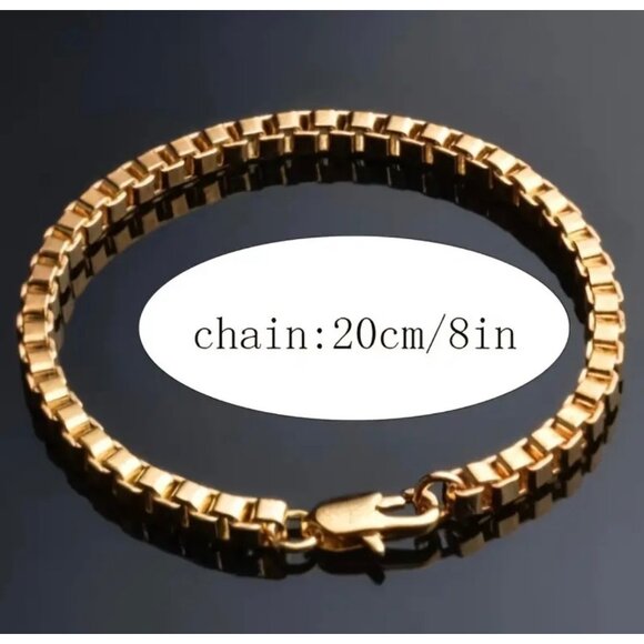 18K Gold Plated Box Chain Bracelet With Lobster Clasp - Picture 2 of 4